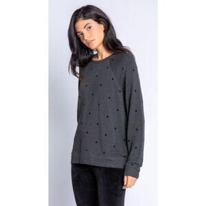 PJ Salvage Size Large Snow Dots Long Sleeve Top Heather Slate Gray Crew Neck